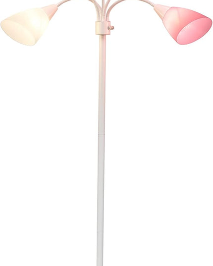 Simple Designs LF2006-WPG 67" Contemporary Multi Head Medusa 5 Light Adjustable Gooseneck White Floor Lamp with Pink, White, Gray Shades for Kids Bedroom Playroom Living Room Office, 30 x 10 x 67 - LeafyLoom
