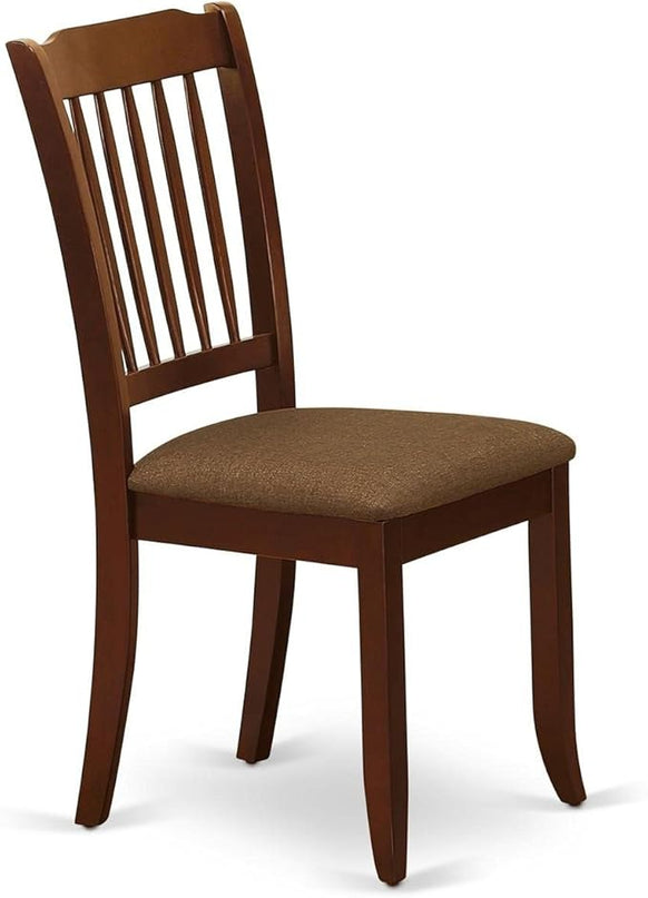 East West Furniture DAC-MAH-C Danbury Dining Room Chairs - Linen Fabric Upholstered Solid Wood Chairs, Set of 2, Mahogany - LeafyLoom