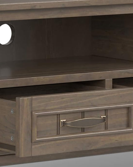 SIMPLIHOME Lev SOLID WOOD 50 Inch Wide Contemporary Low TV Media Stand in Smoky Brown for TVs up to 55 Inches, For the Living Room and Entertainment Center - LeafyLoom