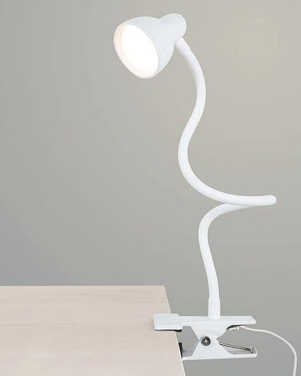 Clip on Lamp USB Reading Light, 3 Color Modes, 10 Brightness Dimmable, Flexible Gooseneck Desk Lamp with Clamp, Eye Care Clip on Light for Bed Desk Headboard Home Dorm(White) - LeafyLoom