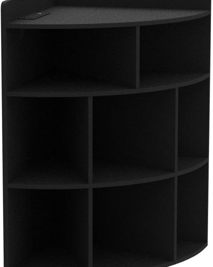 Vecelo Corner Cabinet with Charging Station, 3-Tier Cube Storage Organizer with USB Ports and Outlets, Triangle Bookcases with 8 Cubbies for Playroom, Bedroom, Living Room, Black - LeafyLoom