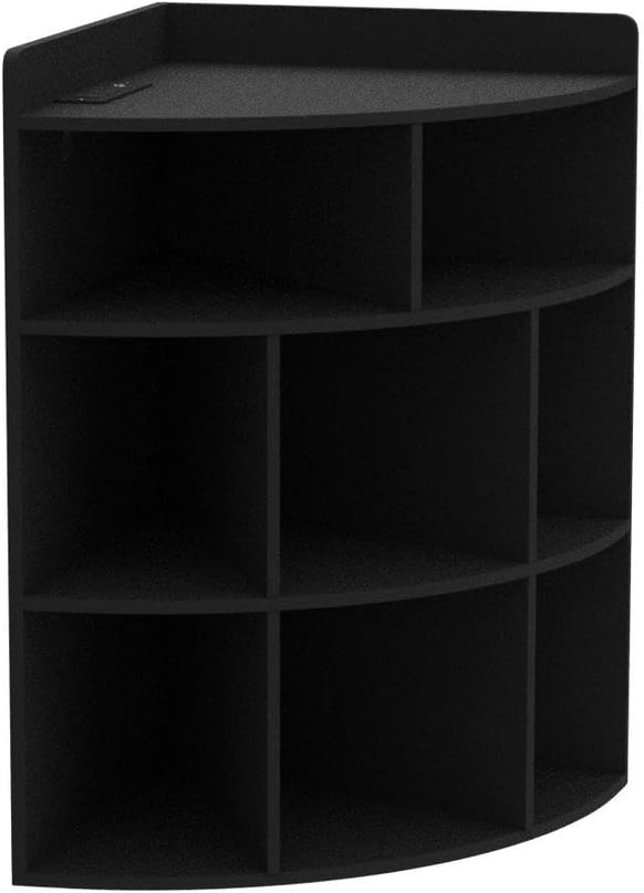 Vecelo Corner Cabinet with Charging Station, 3-Tier Cube Storage Organizer with USB Ports and Outlets, Triangle Bookcases with 8 Cubbies for Playroom, Bedroom, Living Room, Black - LeafyLoom
