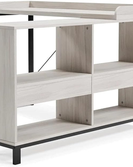 Signature Design by Ashley Bayflynn Modern L-Desk, White & Black - LeafyLoom