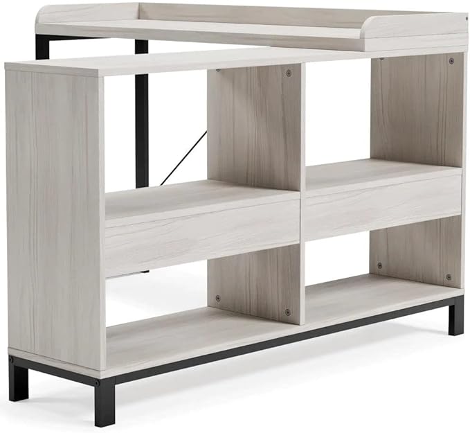Signature Design by Ashley Bayflynn Modern L-Desk, White & Black - LeafyLoom