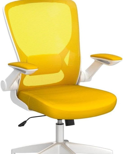 KERDOM Ergonomic Office Chair, Breathable Mesh Desk Chair, Lumbar Support Computer Chair with Headrest and Flip-up Arms, Swivel Task Chair, Adjustable Height Gaming Chair, Yellow - LeafyLoom