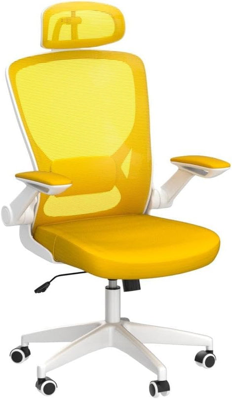 KERDOM Ergonomic Office Chair, Breathable Mesh Desk Chair, Lumbar Support Computer Chair with Headrest and Flip-up Arms, Swivel Task Chair, Adjustable Height Gaming Chair, Yellow - LeafyLoom