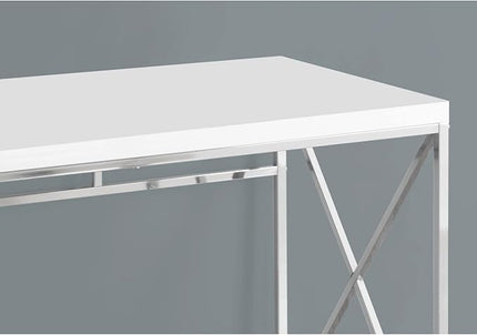 Monarch Specialties 7205 Computer Desk, Home Office, Laptop, Work, Laminate, Contemporary, Modern Desk-48 L Glossy White Chrome Metal, 47.25" L x 23.75" W x 29.75" H - LeafyLoom