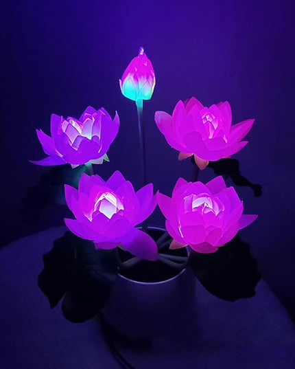 Lotus Flower Lamp Buddha Lamp for Cabinet Buddhist Altar - Artificial Lotus Flower Lamp for Home Living Room Desktop Decor (White Light) - LeafyLoom