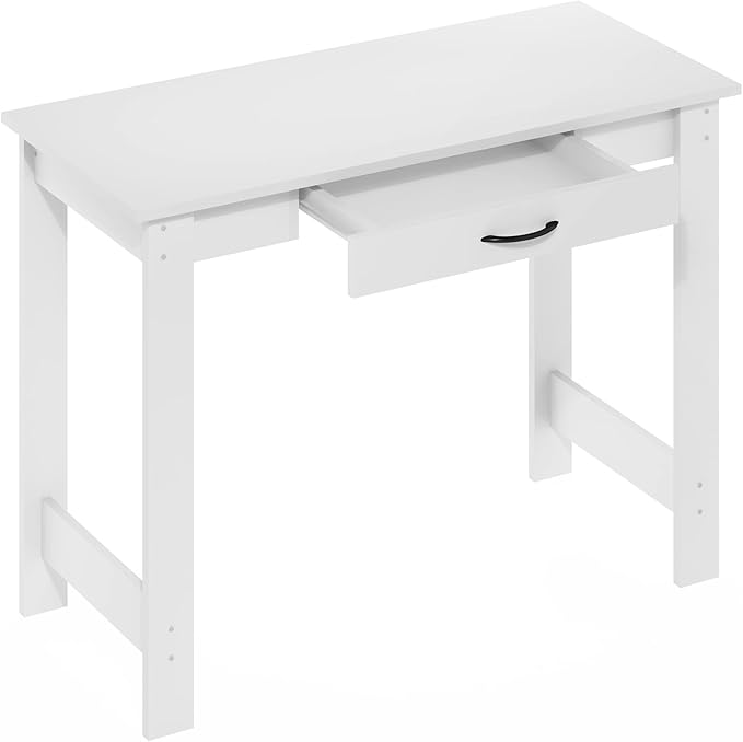 Furinno Jaya Writing Desk with Drawer, White - LeafyLoom