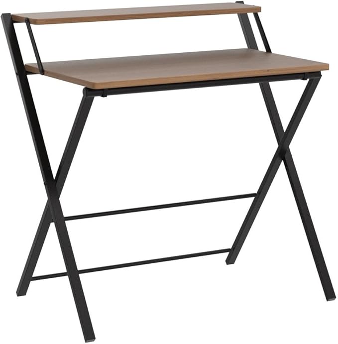 GreenForest Folding Desk No Assembly Required Small Size, 2-Tier Foldable Computer Desk with Shelf for Home Office, Space Saving Portable Laptop Study Foldable Table for Small Spaces, Espresso - LeafyLoom