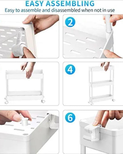 SPACEKEEPER Rolling Storage Cart 3 Tier, Bathroom Cart Organizer Laundry Room Organizer Utility Cart Mobile Shelving Unit Multi-Functional Shelves for Office, Kitchen, Bathroom, White - LeafyLoom