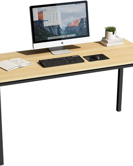SogesGame Teak Home Office Desk, 55 inch Modern Simple Computer Desk，Writing Study Corner Desk Laptop Table, Easy to Assemble - LeafyLoom