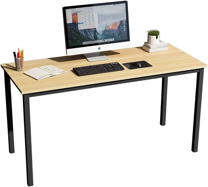 SogesGame Teak Home Office Desk, 55 inch Modern Simple Computer Desk，Writing Study Corner Desk Laptop Table, Easy to Assemble - LeafyLoom