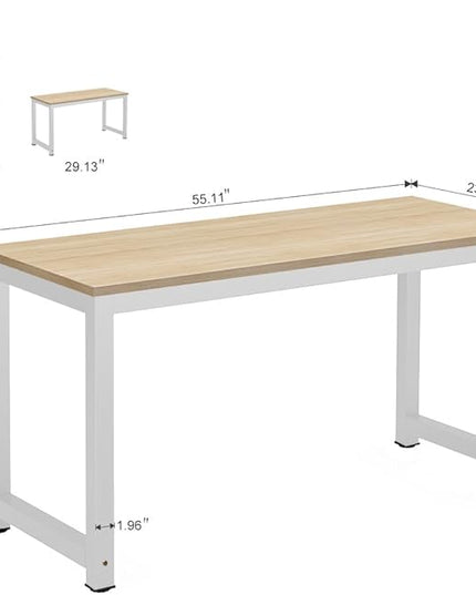 Tribesigns Modern Computer Desk, 55 inch Large Office Desk Computer Table Study Writing Desk for Home Office, Walnut + White Leg - LeafyLoom