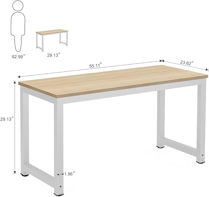 Tribesigns Modern Computer Desk, 55 inch Large Office Desk Computer Table Study Writing Desk for Home Office, Walnut + White Leg - LeafyLoom
