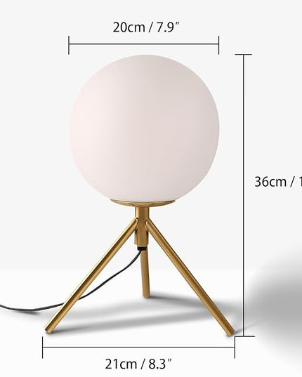 Mid century modern desk lamp with a golden base and white glass ball lampshade, suitable for 3 tone lighting in bedside bedrooms, living rooms, offices, libraries, and study rooms - LeafyLoom