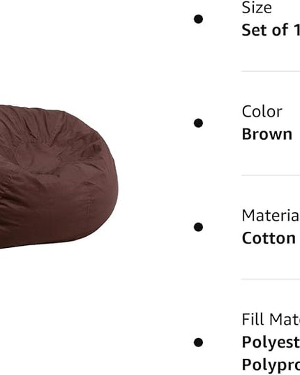 Flash Furniture Dillon Small Bean Bag Chair for Kids and Teens, Foam-Filled Beanbag Chair with Machine Washable Cover, Brown - LeafyLoom