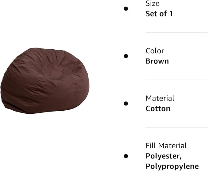 Flash Furniture Dillon Small Bean Bag Chair for Kids and Teens, Foam-Filled Beanbag Chair with Machine Washable Cover, Brown - LeafyLoom