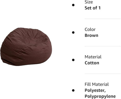 Flash Furniture Dillon Small Bean Bag Chair for Kids and Teens, Foam-Filled Beanbag Chair with Machine Washable Cover, Brown - LeafyLoom