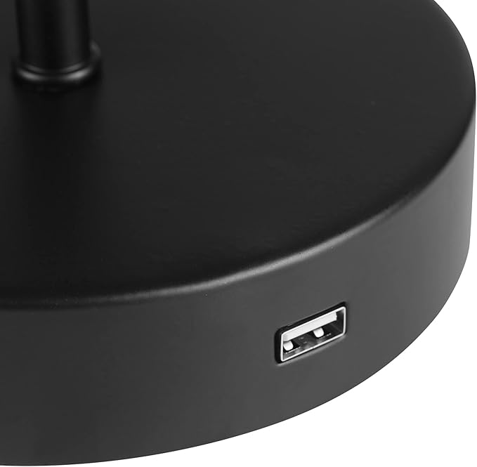 Globe Electric 30297 18" Desk Lamp with 2.1 USB Port, Matte Black, Brass Accents, Push Button On/Off Switch, Home Décor, Desk Lamps for Home Office, Home Office Accessories, Home Improvement - LeafyLoom