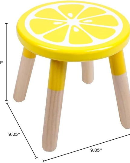 9 Inch Kids Solid Hard Wood Fruit Chair, Crafted Hand-Painted Wood with Assembled Four-Legged Sitting Stool, Bedroom, Playroom, Lemon Furniture Stool for Children,Toddler, Boys, Girls (Lemon) - LeafyLoom