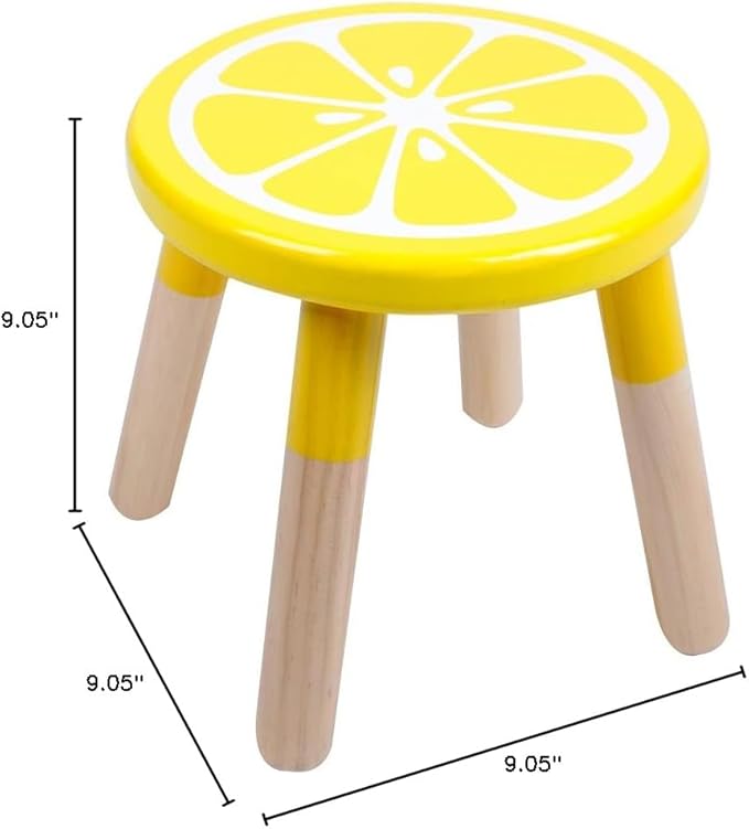 9 Inch Kids Solid Hard Wood Fruit Chair, Crafted Hand-Painted Wood with Assembled Four-Legged Sitting Stool, Bedroom, Playroom, Lemon Furniture Stool for Children,Toddler, Boys, Girls (Lemon) - LeafyLoom