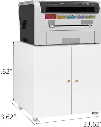 23.62" Metal Office Copier 2 Door and 360 ° Universal Wheel,Mobile Lateral Filing Cabinets w/Aluminum Alloy Handle,Rolling Printer Stand for Legal/Letter/A4,White - LeafyLoom