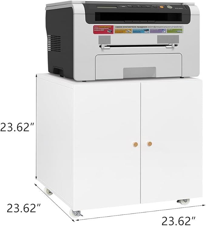 23.62" Metal Office Copier 2 Door and 360 ° Universal Wheel,Mobile Lateral Filing Cabinets w/Aluminum Alloy Handle,Rolling Printer Stand for Legal/Letter/A4,White - LeafyLoom