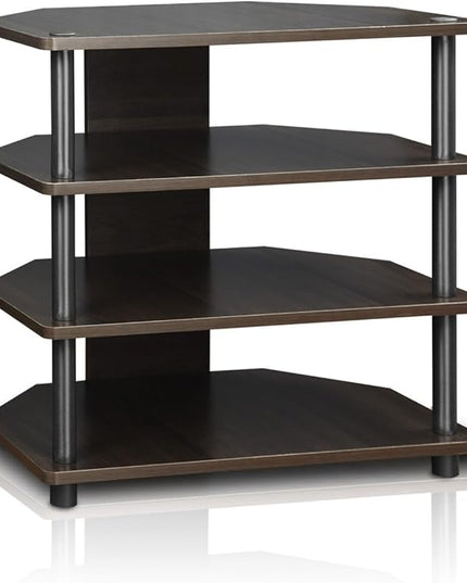 Furinno Turn-N-Tube Easy Assembly 4-Tier Petite Entertainment Center / TV Stand / TV Unit / TV Desk, Espresso/Grey - LeafyLoom