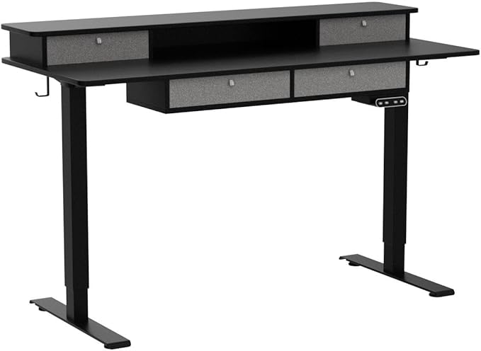 FEZIBO Sturdy Height Adjustable Electric Standing Desk with Drawers, 55 x 24 Inch Stand Up Table with Large Storage Shelf, Sit Stand Desk, Black Top - LeafyLoom