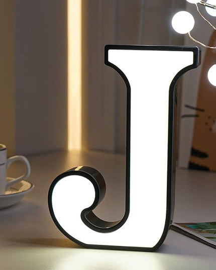 LED Marquee Letter Lights-DIY Marquee Lights up Letter Signs, Dual DC Interface Upgrade Multi-Letter Connection, 26 Alphabet Signs for Wedding, Birthday, Party， Bar Decoration (J) - LeafyLoom