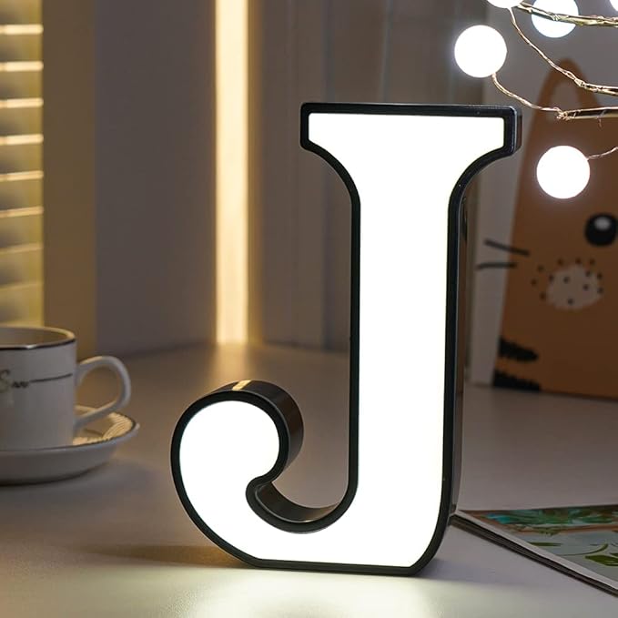 LED Marquee Letter Lights-DIY Marquee Lights up Letter Signs, Dual DC Interface Upgrade Multi-Letter Connection, 26 Alphabet Signs for Wedding, Birthday, Party， Bar Decoration (J) - LeafyLoom