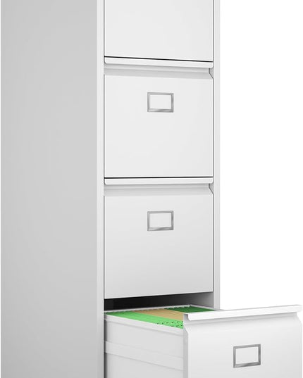 4 Drawer File Cabinet, Metal Vertical File Cabinets with Lock for Home Office, Heavy Duty Office Steel Filing Cabinet for Hanging Files for A4/ Legal/Letter,Assembly Required (White) - LeafyLoom