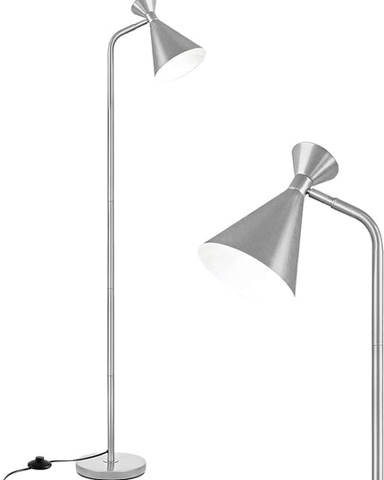 PARTPHONER Floor Lamp for Living Room, Modern Adjustable Metal Heads Standing Lamps, Simple Design Silver Floor Lamp with Foot Switch for Bedroom, Office, Kids Room, Reading, Working(Bulb Not Include) - LeafyLoom