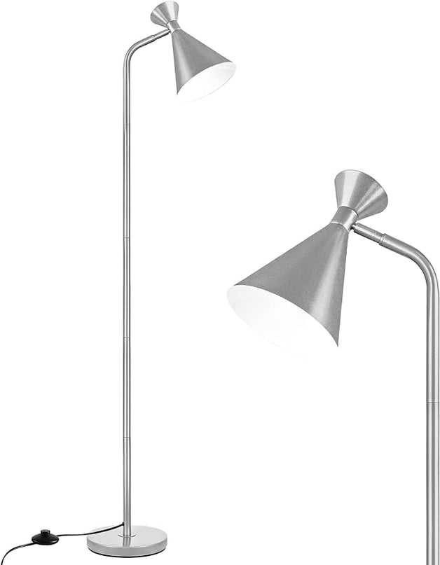 PARTPHONER Floor Lamp for Living Room, Modern Adjustable Metal Heads Standing Lamps, Simple Design Silver Floor Lamp with Foot Switch for Bedroom, Office, Kids Room, Reading, Working(Bulb Not Include) - LeafyLoom