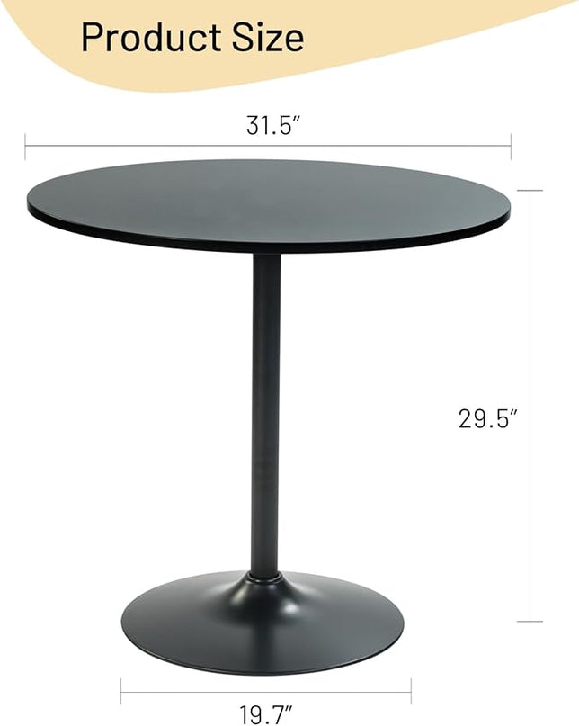 FurnitureR 31.5" Mid-Century Round Dining Table for 2-4 People with Pedestal Base for Home Office Living Room Kitchen Leisure, 31.5 inches, Black - LeafyLoom