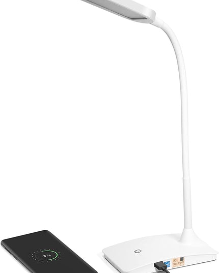 TW Desk Lamps for Home Office - Super Bright Small Desk Lamp with USB Charging Port, a Perfect LED Desk Light as Study Lamp, Bedside Reading Lights, White - LeafyLoom