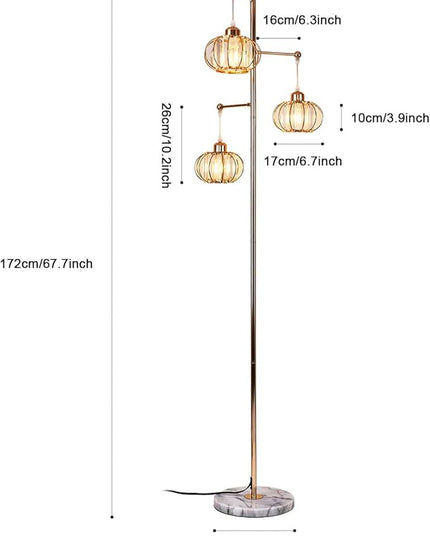 Hsyile KU300259 Industrial Style Crystal Tree Floor Lamp for Living Room,Bedroom,Office,Golden Floor Light,3 Lights - LeafyLoom