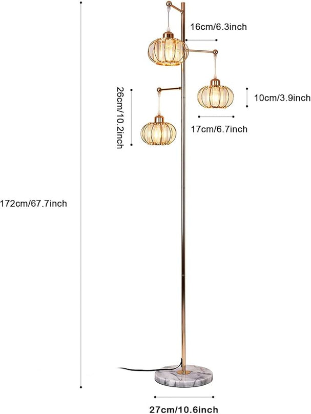 Hsyile KU300259 Industrial Style Crystal Tree Floor Lamp for Living Room,Bedroom,Office,Golden Floor Light,3 Lights - LeafyLoom