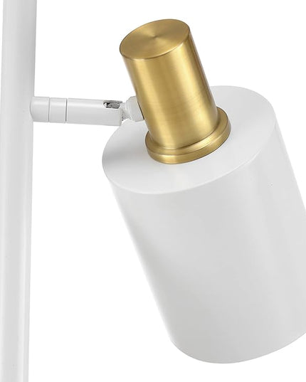 Globe Electric 65538 67" 3-Light Floor Lamp, Matte White, Antique Brass Accents, Pivoting Lamp Heads, in-Line On/Off Foot Switch, Floor Lamp for Living Room, Floor Lamp for Bedroom, Home Improvement - LeafyLoom