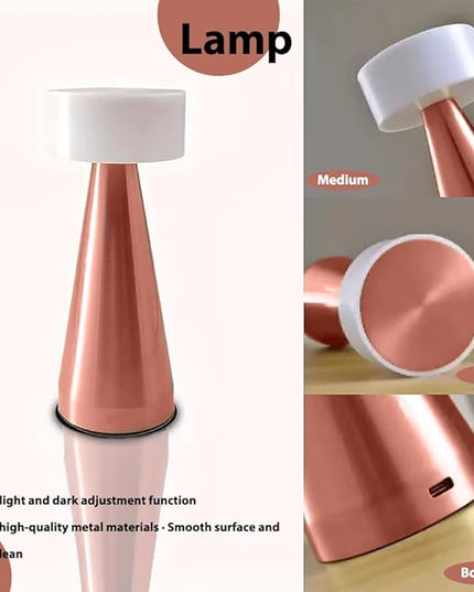 Portable Metal LED Table Lamp, Cordless Metal Desk Lamp, Touch Control Rechargeable Lamp,3-Levels Brightness Room Decor Desk Lamp,Bedside Lamp,Dining Room Lamp (Rose Gold) - LeafyLoom