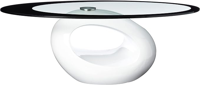 Fab Glass and Mirror CTW-FAB3000 High Gloss Coffee Oval Tempered Glass Top End Side Table, White - LeafyLoom