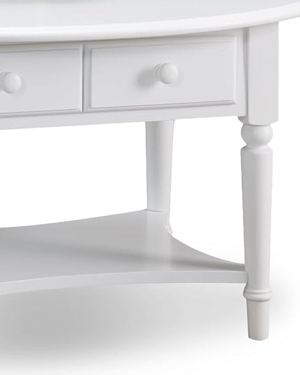 Leick Coastal Oval Coffee Table with Shelf, Orchid White - LeafyLoom