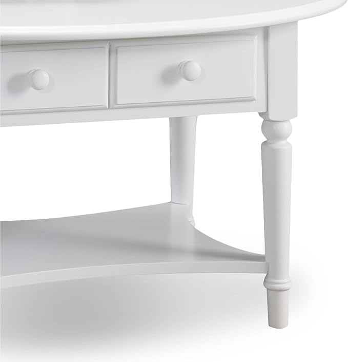 Leick Coastal Oval Coffee Table with Shelf, Orchid White - LeafyLoom