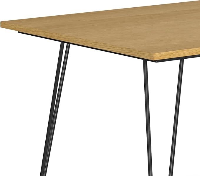 SIMPLIHOME Hunter Dining, Solid Wood Oak Veneer Tabletop Powder-Coated Iron Metal Legs in Black, Industrial-Style Rectangular Kitchen Table for 4 to 6 People, 66 inches - LeafyLoom