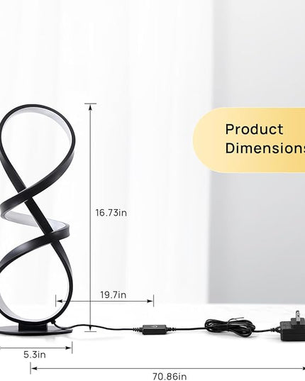 Modern Table Lamp, LED Touch Dimmable Spiral Desk Lamp, 3 Color Temperature Contemporary Nightstand Lamp, Unique Bedside Lamp for Living Room, Bedroom, Cool Lamps for Ideal Gift, Black - LeafyLoom