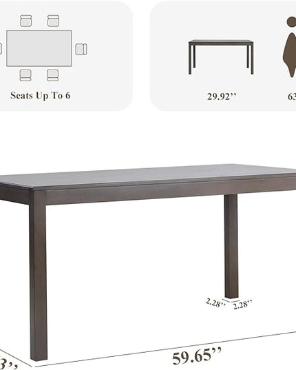 COLAMY Wood Dining Table for 4 6 People, Rectangle Wooden Kitchen Table with Square Legs, Farmhouse Dinner Table for Dining Room, Office, Brown - LeafyLoom