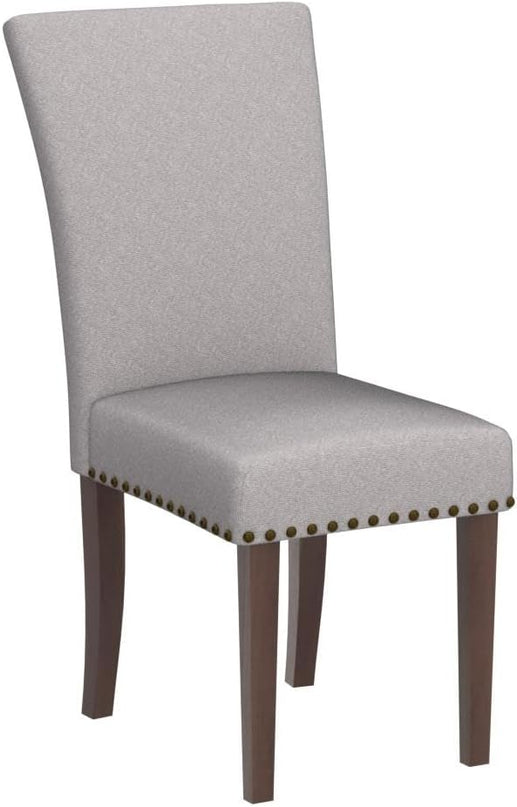COLAMY Upholstered Parsons Dining Chairs Set of 6, Fabric Dining Room Kitchen Side Chair with Nailhead Trim and Wood Legs - Light Grey - LeafyLoom