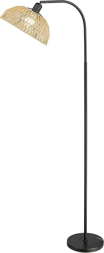 Farmhouse Floor Lamps with Remote Control for Living Room, Arch Tall Standing Lamp, Over Couch Mid Century Arched Reading Lamp, Dimmable Tall Lamp with 9W LED Bulb for Bedroom,Office (Black) - LeafyLoom