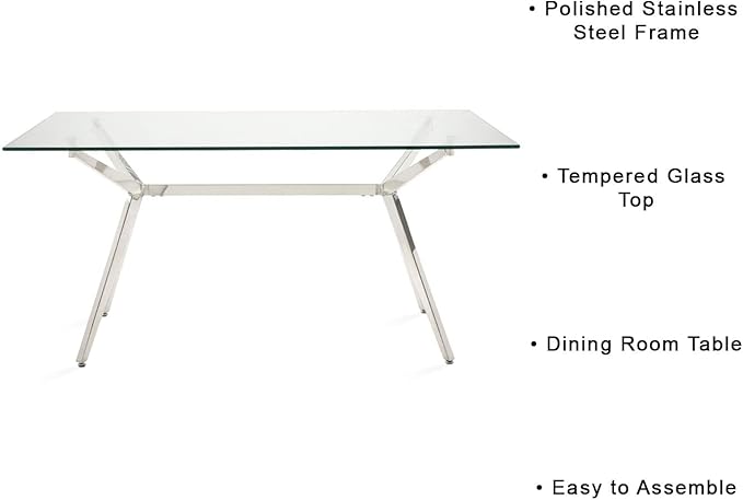 Uptown Club Glass Dining Table with Versatile Rectangular Designs, Tempered Surfaces, and Sturdy Bases for Modern Homes, Seats 4 to 8 People, Elegant Statement Piece, 36" x 63", Silver - LeafyLoom